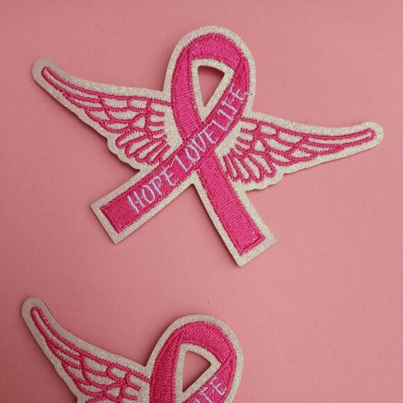 Breast Cancer Awareness Ribbon Iron-On, Sew-On 6 Piece Glitter Patches - Picture 4 of 7